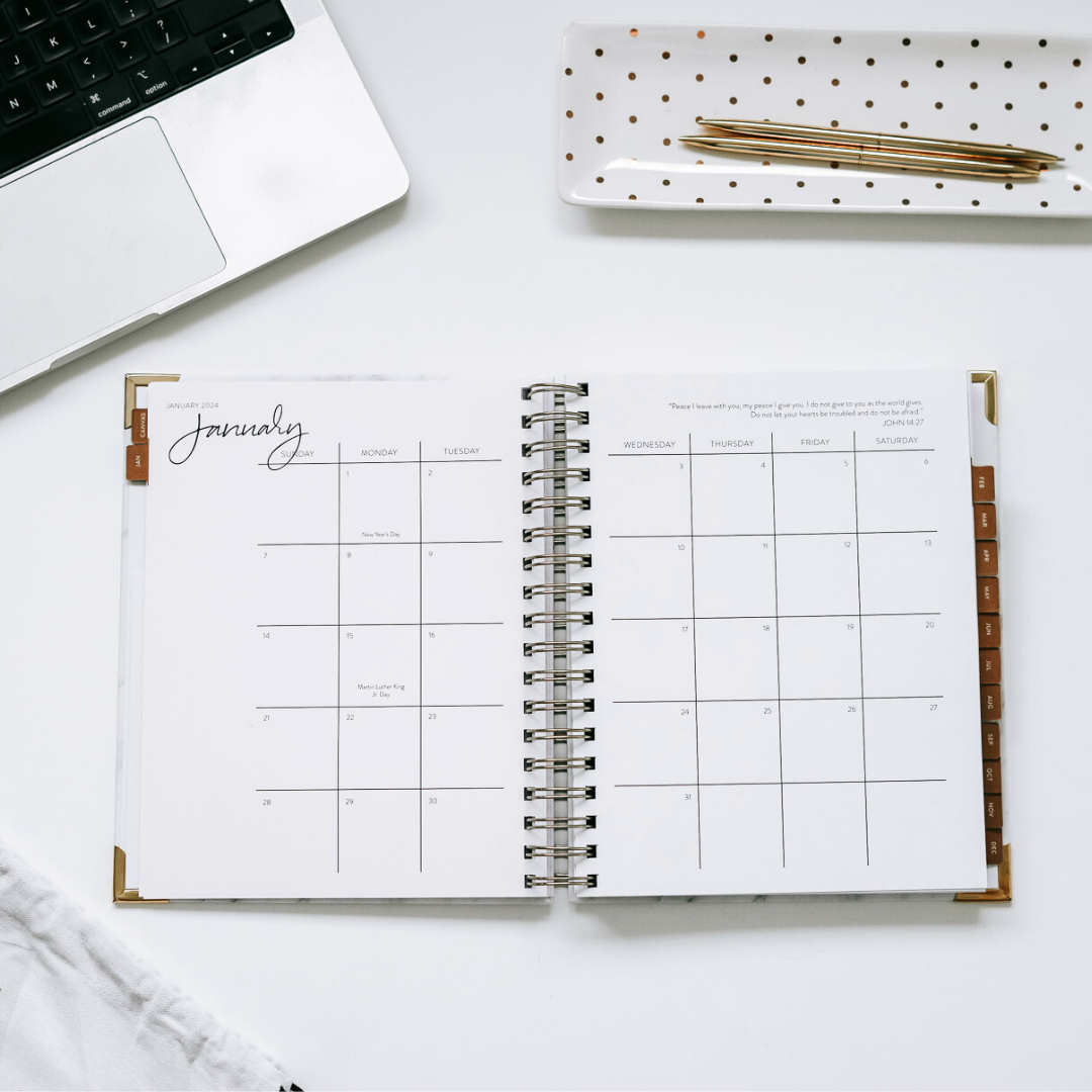 Premium White Marble Dream Planner 2024 Horacio Printing